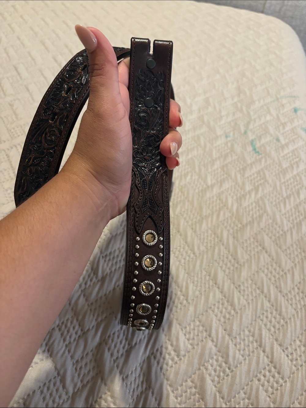 Ariat Western Tooled Leather Belt with Conchos - Dark Brown 32/80